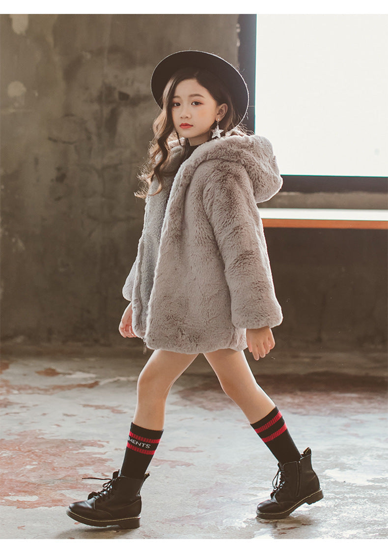 Girls' Thick Faux Fur Coat | For Winter | Medium & Large - # GIAA21210053