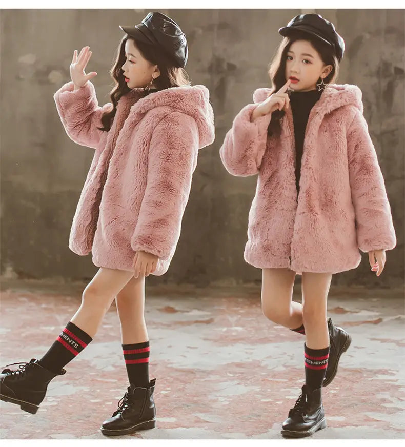 Girls' Thick Faux Fur Coat | For Winter | Medium & Large - # GIAA21210053