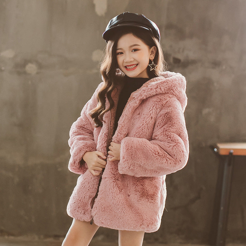 Girls' Thick Faux Fur Coat | For Winter | Medium & Large - # GIAA21210053