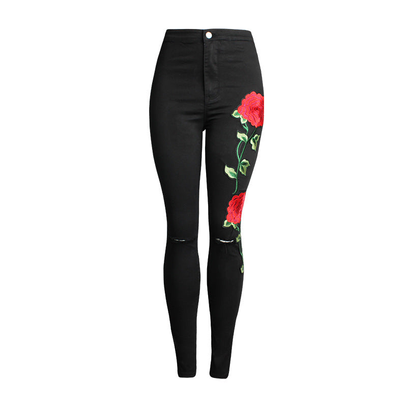Girls & Women | Embroidered and Ripped Denim Jeans - # GIAA23410030