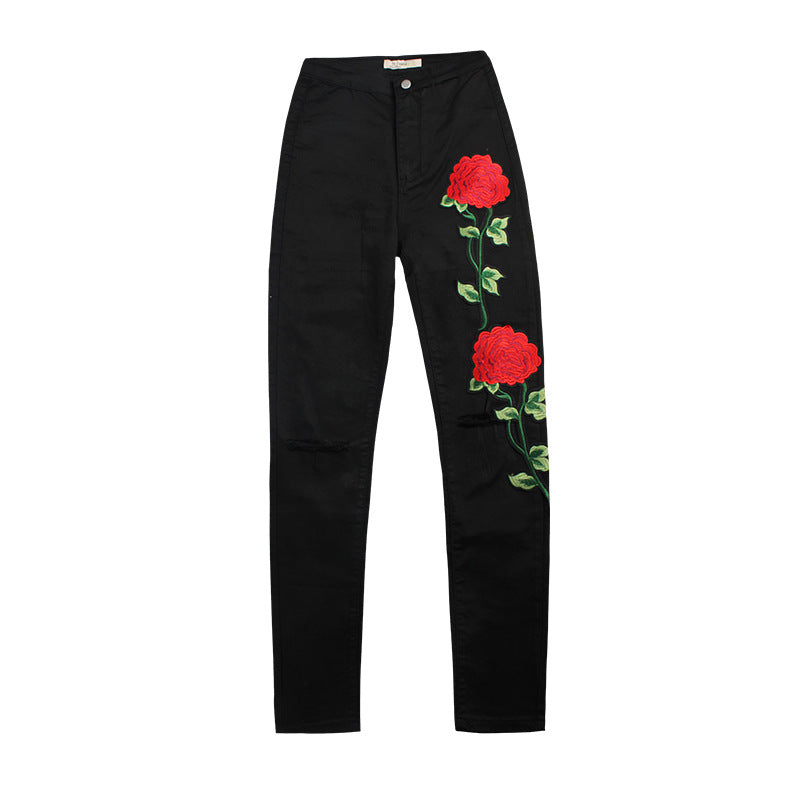 Girls & Women | Embroidered and Ripped Denim Jeans - # GIAA23410030