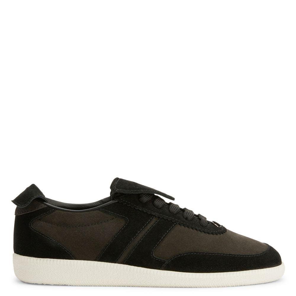 Giuseppe Zanotti League Men's Low-Top Sneakers in Leather & Velvet with Rubber Sole