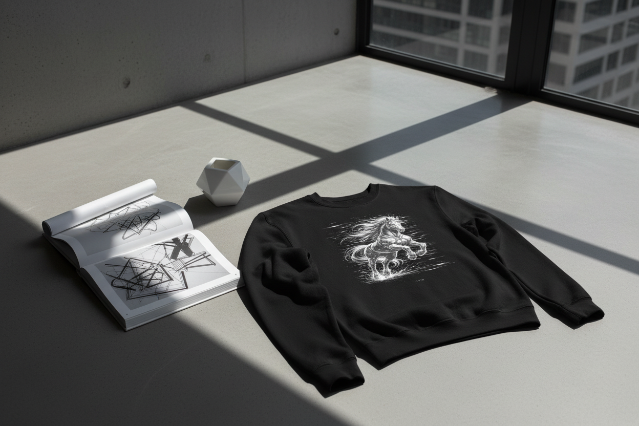 Glitched Horse Sweatshirt | Black White Cyberpunk Motion Unisex