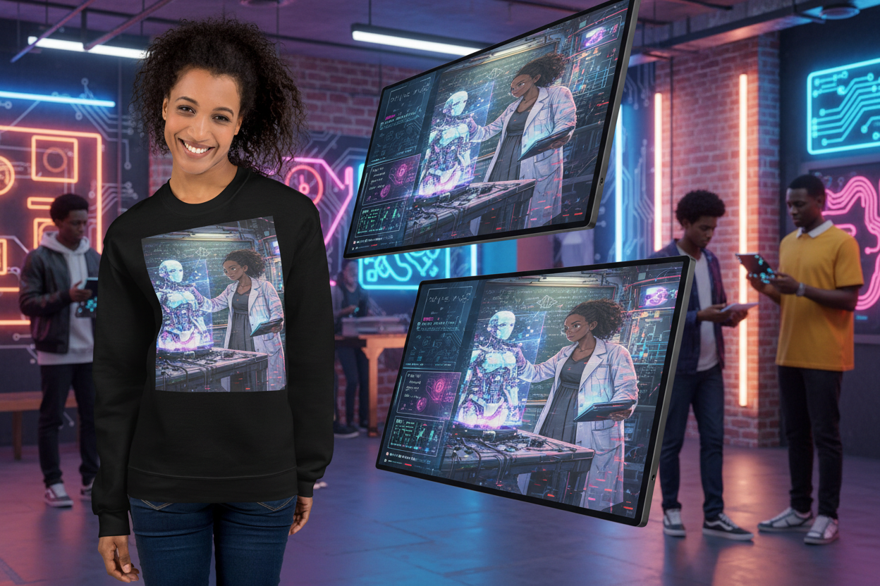 Glitched Genius Sweatshirt | Afrofuturism Robotics STEM Art Unisex