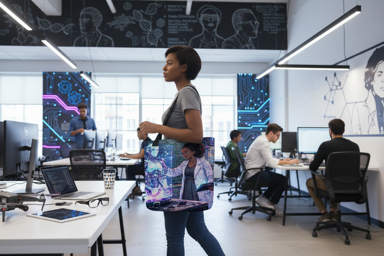 Glitched Genius Tote Bag | Afrofuturism Robotics STEM Art