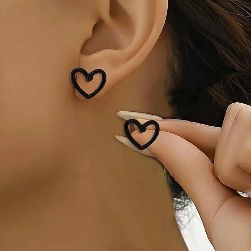 Glossy Hollow Heart Design Stud Earrings