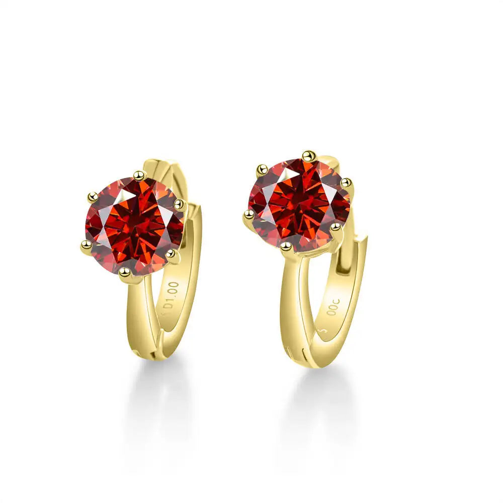 925 Sterling Silver Moissanite Clip-On Earrings Round Six-Prong White Gold