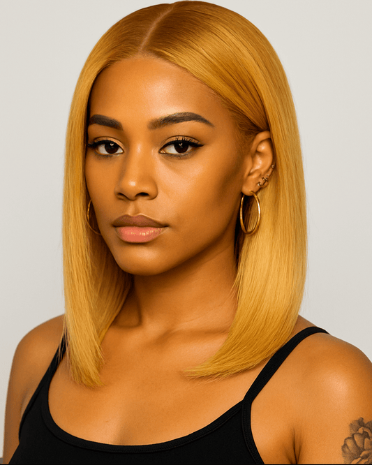 Golden Aura – Peluca Bob de Encaje Frontal Recta (Rubio Miel)