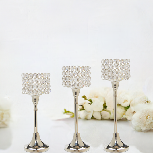 Vibhsa Juego de 3 candelabros de aluminio Crystal