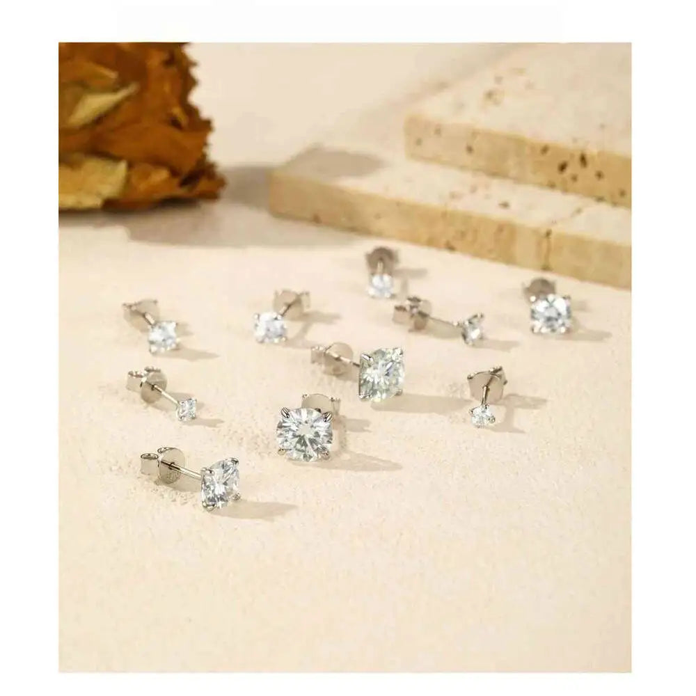 GRA GIA Certified Moissanite Stud Earrings 0.2-2CT VVS1 4-Claw Sterling S925