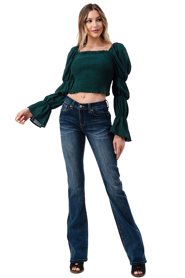 Jeans vaqueros de corte bota de tiro medio con diseño azteca 3D Grace in LA para mujer