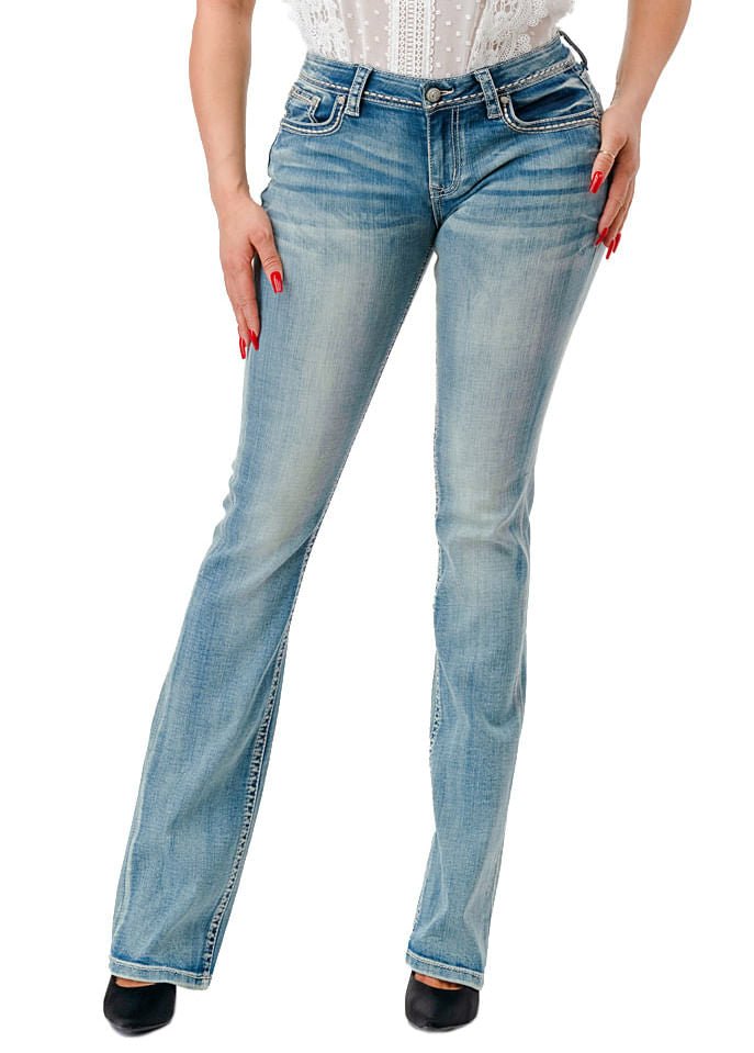 Jeans de corte de bota de tiro medio con cabeza de buey 3D Western de Grace in LA para mujer