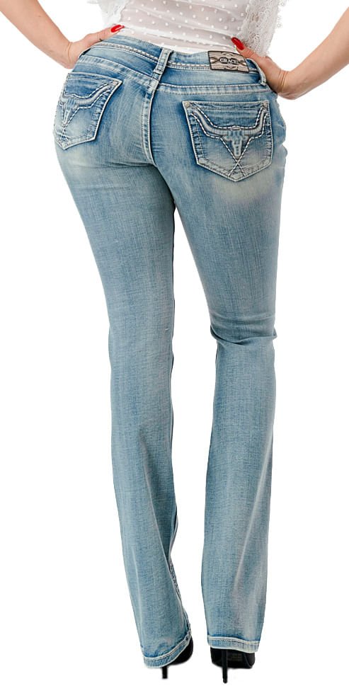 Jeans de corte de bota de tiro medio con cabeza de buey 3D Western de Grace in LA para mujer