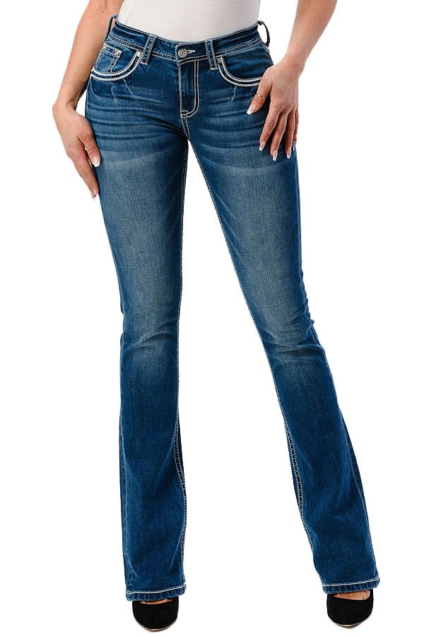 Grace in LA Vaqueros con adorno de alas de talle medio y corte de bota Western Americana para mujer