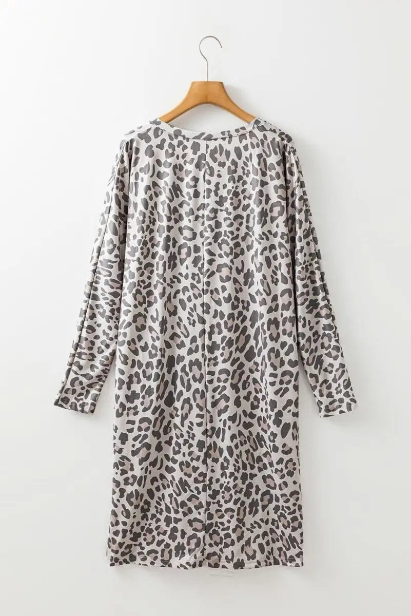 Dresses Love Salve Gray Leopard Mini Dress Women's Party Dress V-Neck Loose Fit