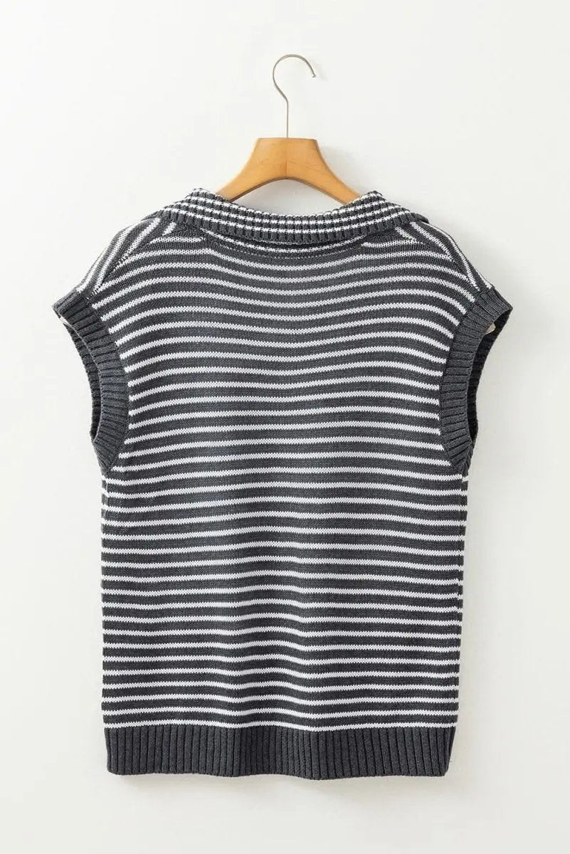 Sweaters Love Salve Gray Stripe Women's Layering Vest Casual Sweater Vest with Pockets