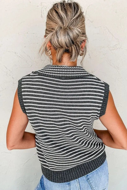 Suéteres Love Salve Rayas Grises Chaleco de Capas para Mujer Chaleco Informal de Suéter con Bolsillos