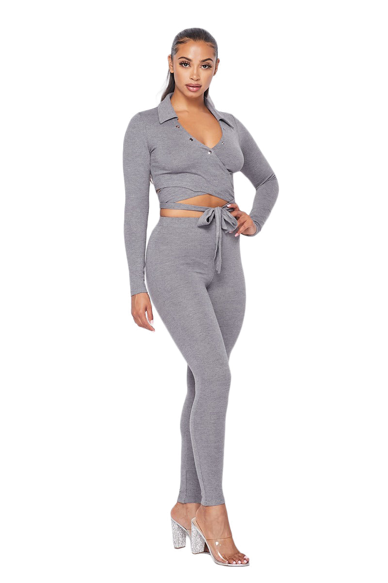Conjunto de 2 piezas de top de punto cruzado y leggings