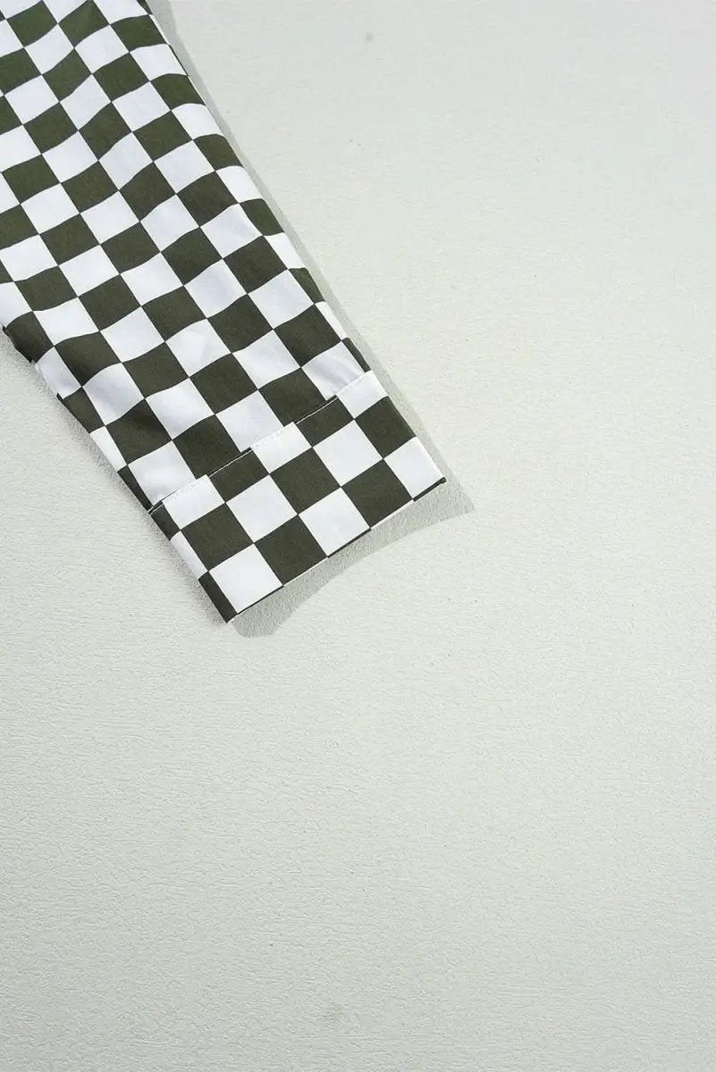 Accessories Love Salve Green Checkered Women's Casual Shirt Spring Style Loose Fit Top