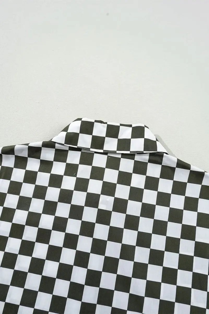 Accessories Love Salve Green Checkered Women's Casual Shirt Spring Style Loose Fit Top