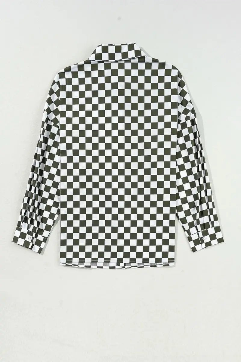 Accessories Love Salve Green Checkered Women's Casual Shirt Spring Style Loose Fit Top