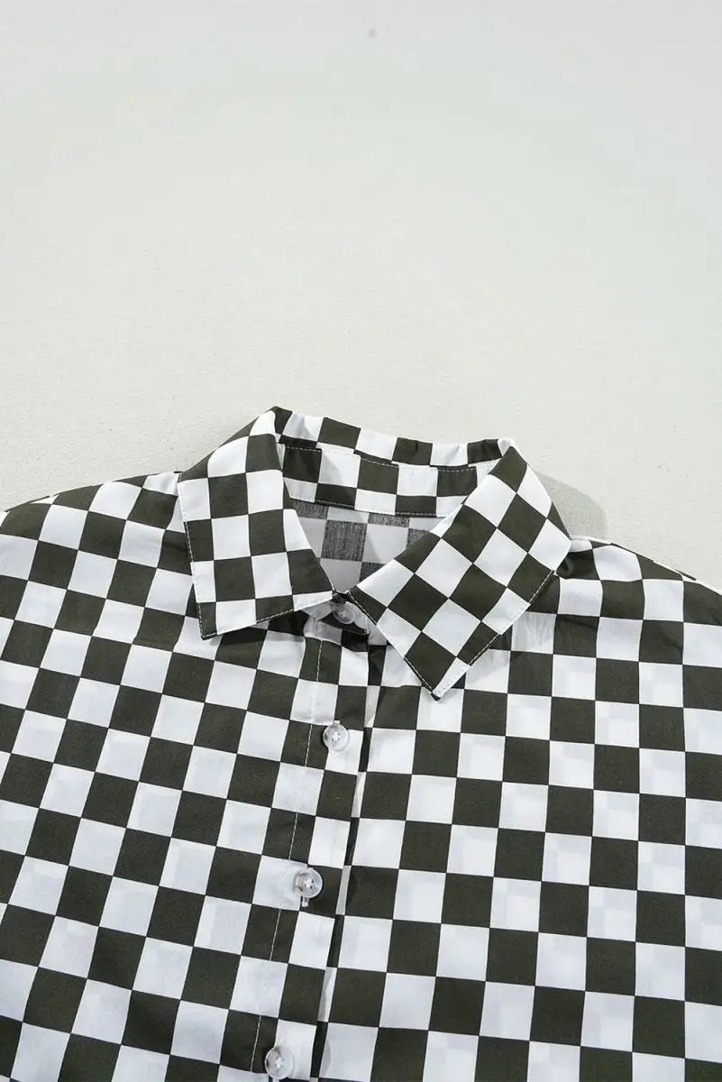 Accessories Love Salve Green Checkered Women's Casual Shirt Spring Style Loose Fit Top