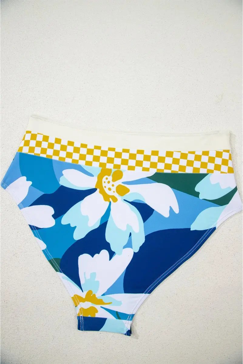 Accessories Love Salve Green Floral Bikini Women's Vacation Swimsuit Set - Cutout, High Waist