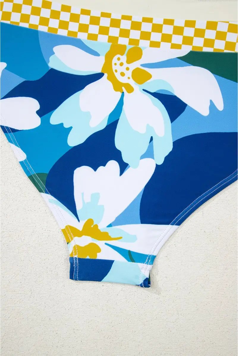 Accessories Love Salve Green Floral Bikini Women's Vacation Swimsuit Set - Cutout, High Waist