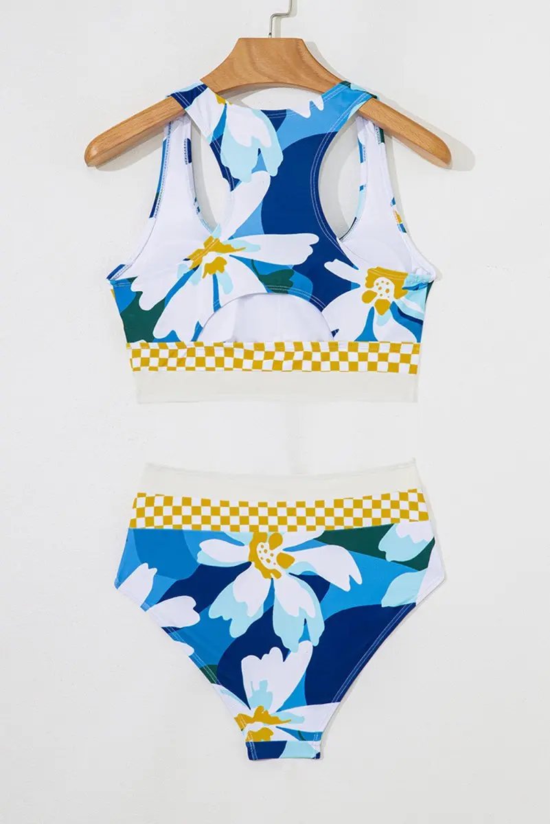 Accessories Love Salve Green Floral Bikini Women's Vacation Swimsuit Set - Cutout, High Waist