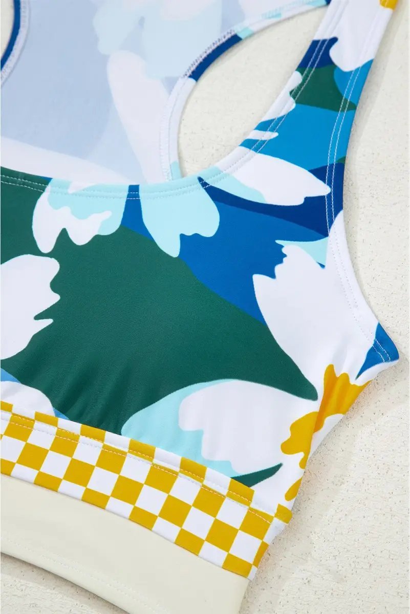 Accessories Love Salve Green Floral Bikini Women's Vacation Swimsuit Set - Cutout, High Waist