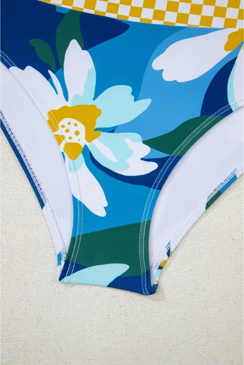 Accessories Love Salve Green Floral Bikini Women's Vacation Swimsuit Set - Cutout, High Waist