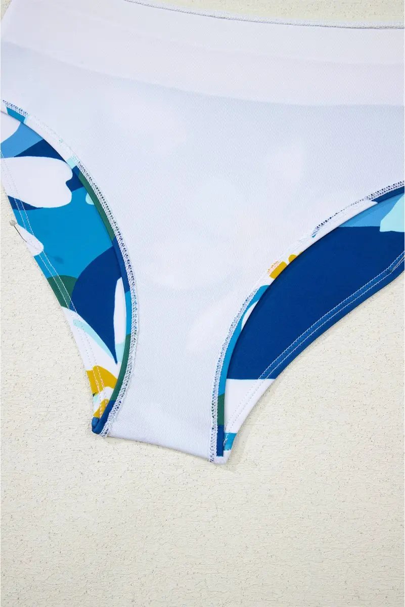 Accessories Love Salve Green Floral Bikini Women's Vacation Swimsuit Set - Cutout, High Waist
