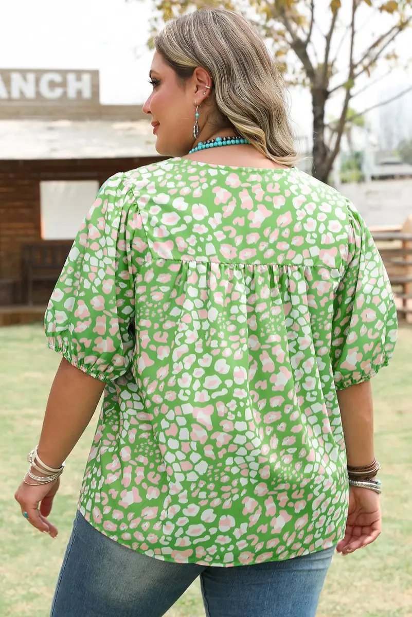 Love Salve Floral Blouse Puff Sleeves — Plus Size Summer Top