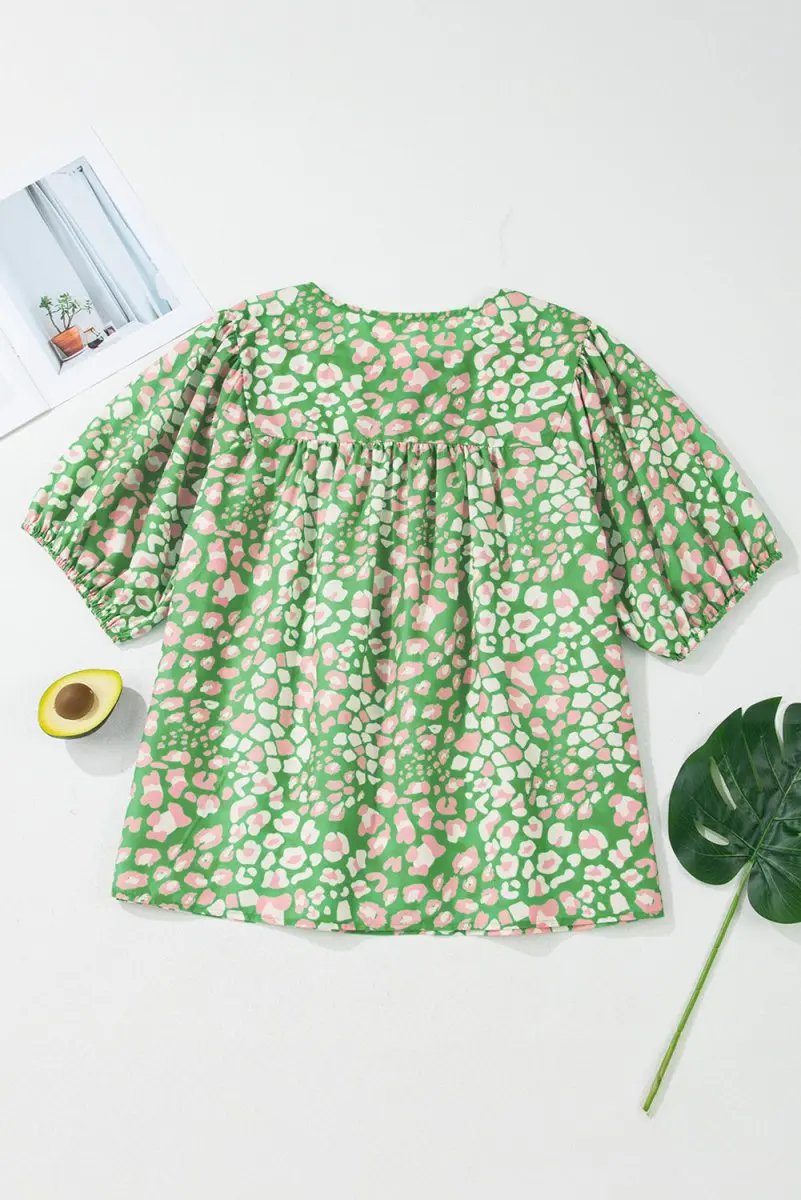 Love Salve Floral Blouse Puff Sleeves — Plus Size Summer Top