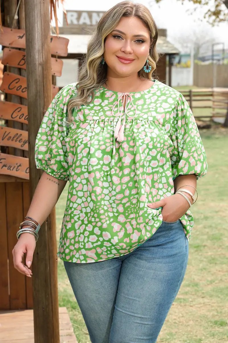 Love Salve Floral Blouse Puff Sleeves — Plus Size Summer Top