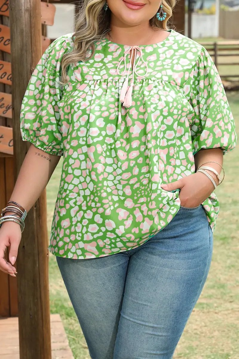 Love Salve Floral Blouse Puff Sleeves — Plus Size Summer Top