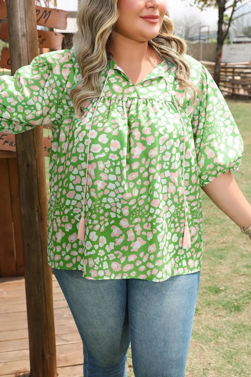 Love Salve Floral Blouse Puff Sleeves — Plus Size Summer Top