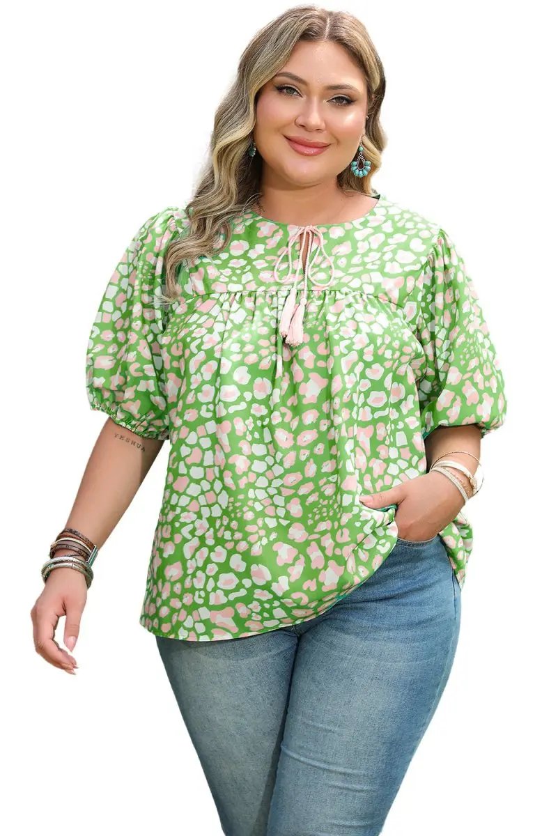 Love Salve Floral Blouse Puff Sleeves — Plus Size Summer Top