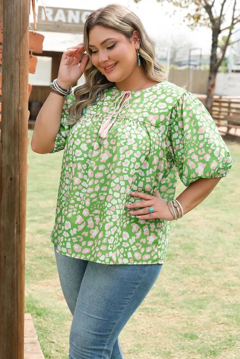 Love Salve Floral Blouse Puff Sleeves — Plus Size Summer Top