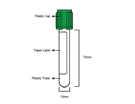 Tubo con tapa verde y gel 13X75MM, PET de 3ML
