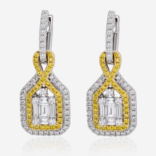 Gregg Ruth Pendientes colgantes de oro de 14 quilates, diamantes blancos de 1,13 qt. tw. y diamantes amarillos de fantasía 47202