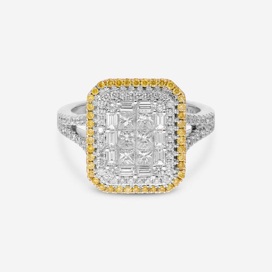 Anillo de compromiso Gregg Ruth de oro blanco y amarillo de 14 quilates, diamantes blancos de 1,15 ct. tw. y diamantes amarillos de fantasía 50626