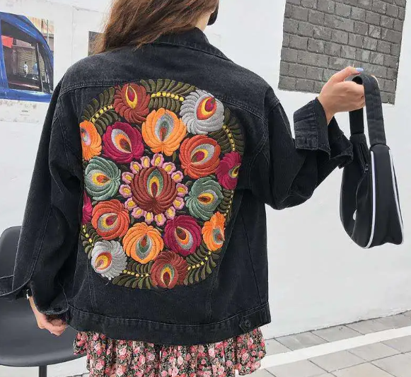 Grils & Women | Embroidered Vintage Denim Jacket - # GIAA23210008