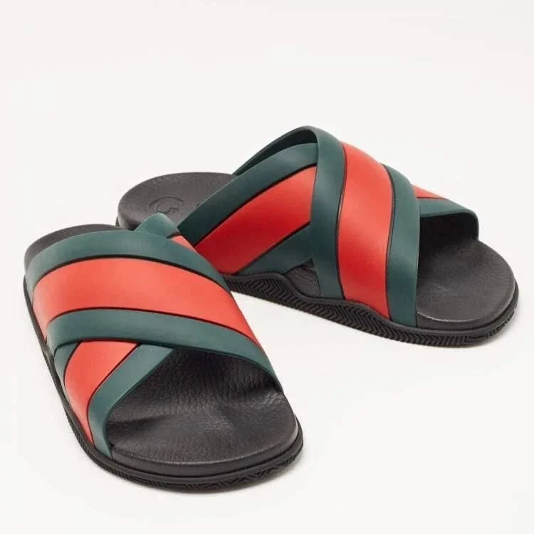 Gucci Blue and Red Agrado Slip-On Sandals