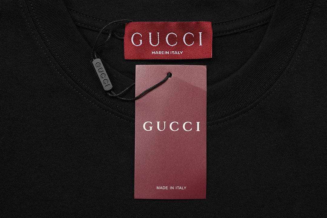 Gucci Collarless GG T-Shirt | Black Cotton Crew Neck