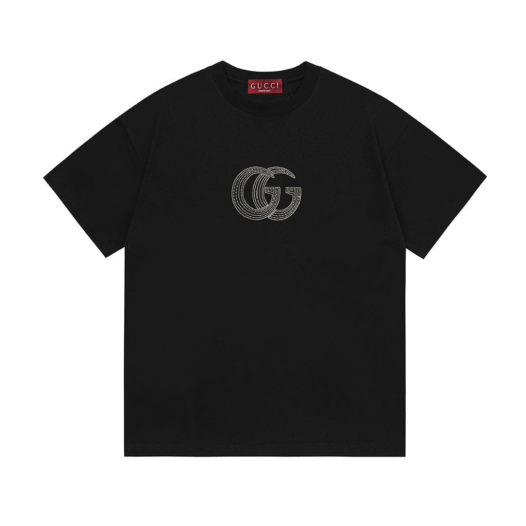 Gucci Collarless GG T-Shirt | Black Cotton Crew Neck