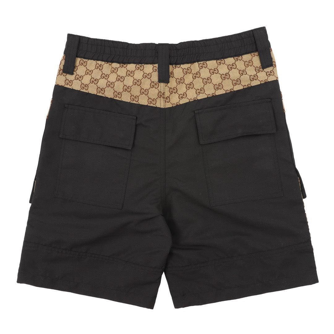 Gucci Dark Grey Bermuda Shorts with GG Canvas Inserts in Cotton