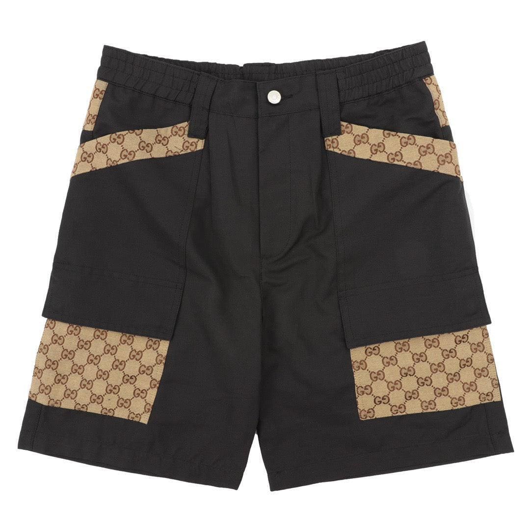 Gucci Dark Grey Bermuda Shorts with GG Canvas Inserts in Cotton