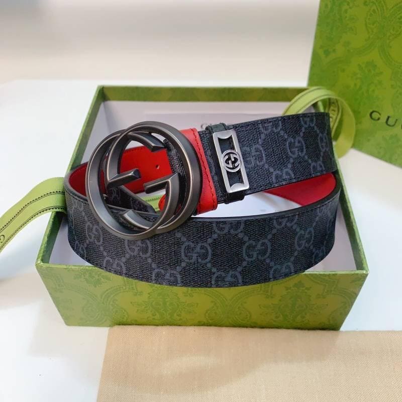 GUCCI Embellished coated-canvas and leather belt