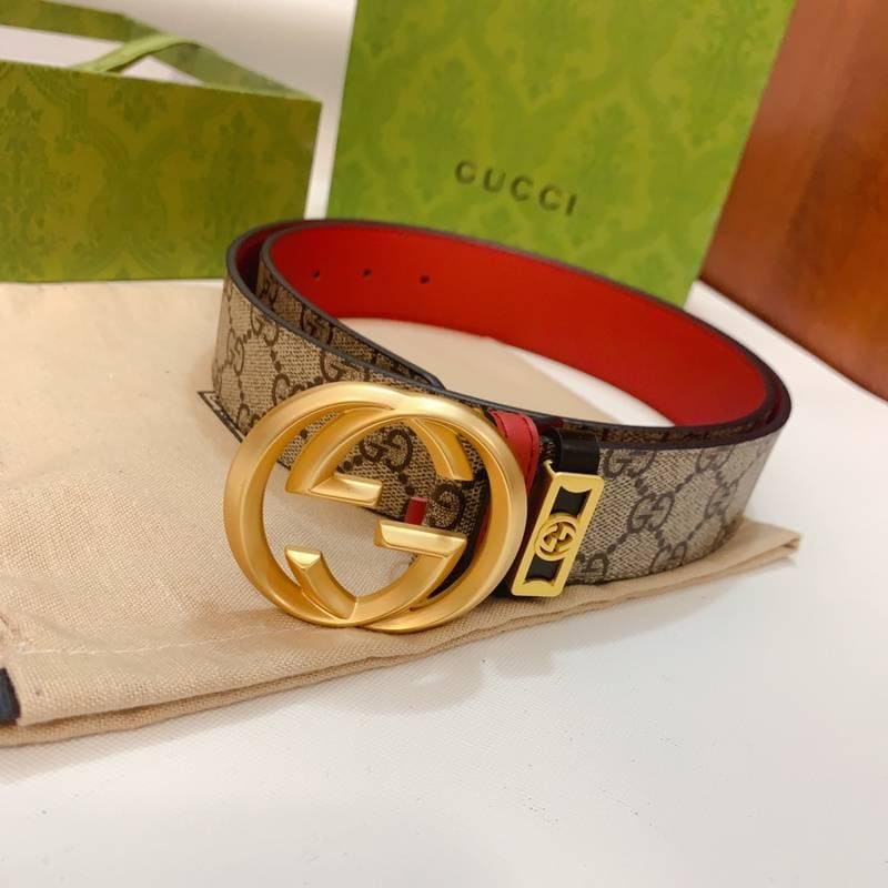 GUCCI Embellished coated-canvas and leather belt 'Beige'